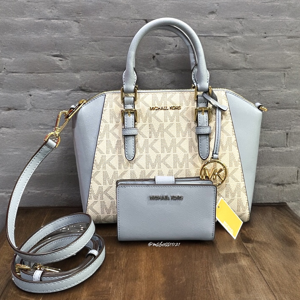 Michael Kors Ciara Medium Satchel + Wallet In Pale Blue Nwt